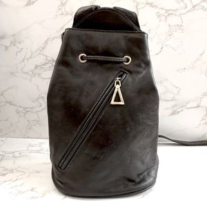KARAM One Shoulder Backpack. Genuine Leather. Color Dark Brown.
